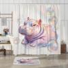 4PCS Funny Cute Hippos Bathroom Accessory Sets with Non-Slip Rug, U Shape and Toilet Lid Cover Mat, Bubble Sea Ocean Underwater Bathroom Fabric Decor-72''x72'' view 3