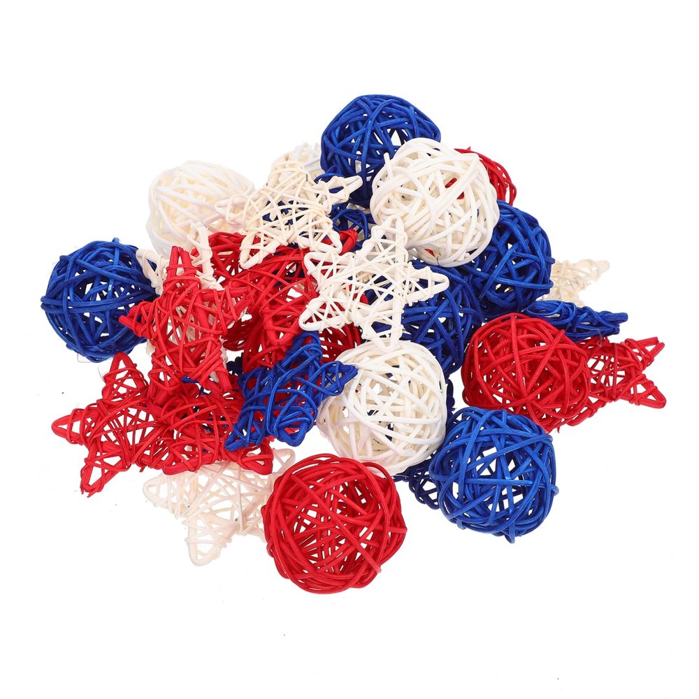 HOOTNEE 30pcs Patriotic Rattan Decorative Balls for Independence Day