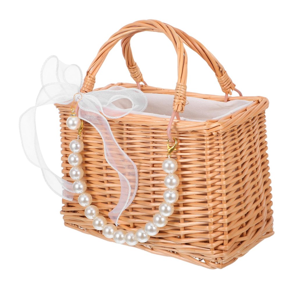 Handwoven Pearl Flower Basket with Handle for Bridesmaids