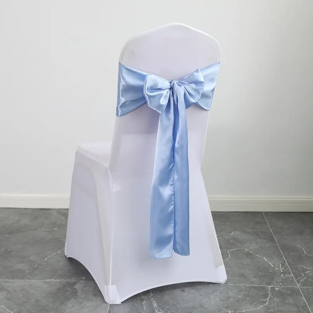 CSHWXY 10pcs Satin Chair Belt with Bow Decoration Universal Chair Cover Ribbon Tie Wedding Chair Back Sashes Decor,Sky Blue,10 pcs