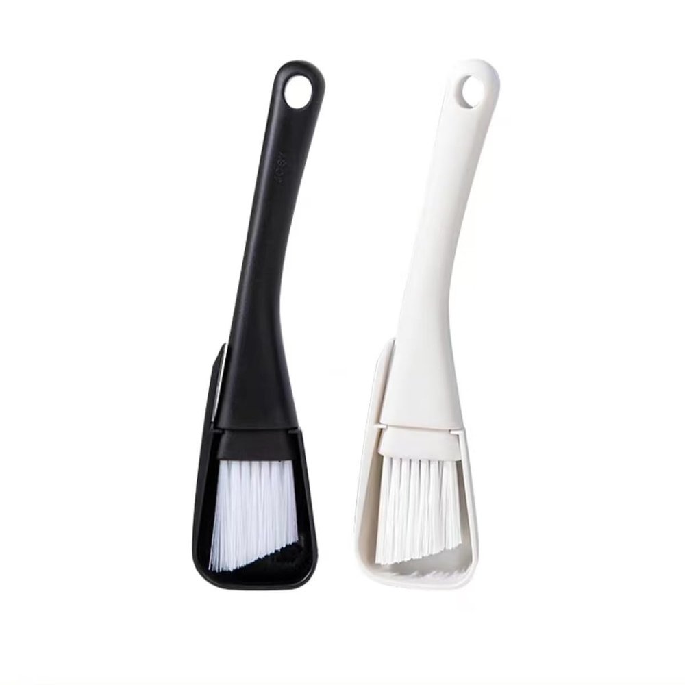 2PCs Window Track & Crevice Cleaning Brushes with Built-in Dustpan - Floor/Window Slot/Keyboard/Door Crevice Brush Set, Household Cleaning Tool Set(Black+White)
