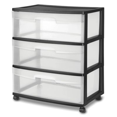 Wide 3 Drawer Cart Black