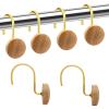 Shower Curtain Hooks, Wood Decorative Shower Curtain Rings, Modern Round Log Shower Curtain Hangers, 12PCS Shower Hooks for Shower Curtain Rod, Bedroom, Living Room (Gold 2) view 1