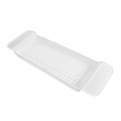 Zerodeko Plastic Bathtub Tray for Wine Phone Accessories Expandable Bathroom Holder for Standard Bathtubs Sturdy Food Stand with Precision Cut Recesses