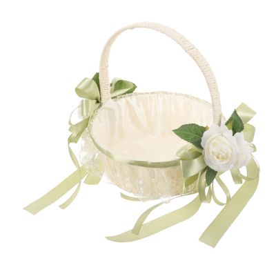 White Bowknot Flower Girl Basket with Handle for Weddings
