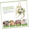 White Bowknot Flower Girl Basket with Handle for Weddings view 4