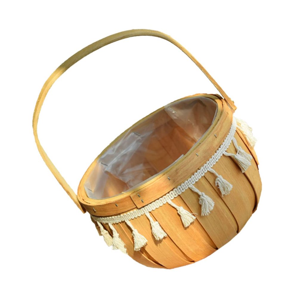 GARIOUANS Woven Wooden Flower Pot Basket Handle and Tassels for Flower Arrangements for Home Decor Weddings and Parties