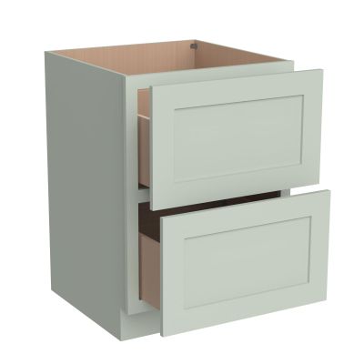 CozyHommie Solid Wood Frame RTA Drawer Cabinet with 2 Drawers Kitchen Base Cabinet, Standalone or Modular Design, Shaker Style (Jade Green, 18" Width x 24" Depth x 34 1/2" Height)