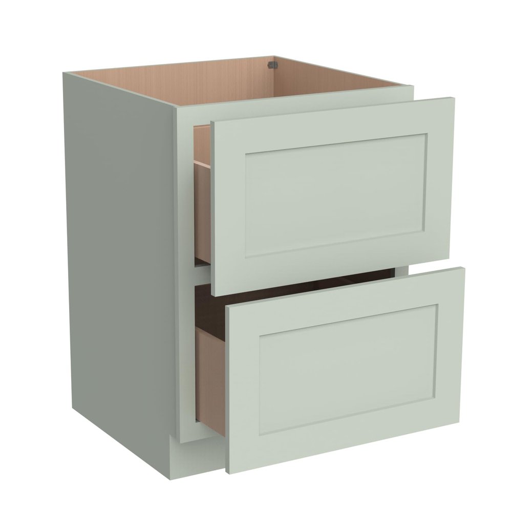 CozyHommie Solid Wood Frame RTA Drawer Cabinet with 2 Drawers Kitchen Base Cabinet, Standalone or Modular Design, Shaker Style (Jade Green, 18" Width x 24" Depth x 34 1/2" Height)