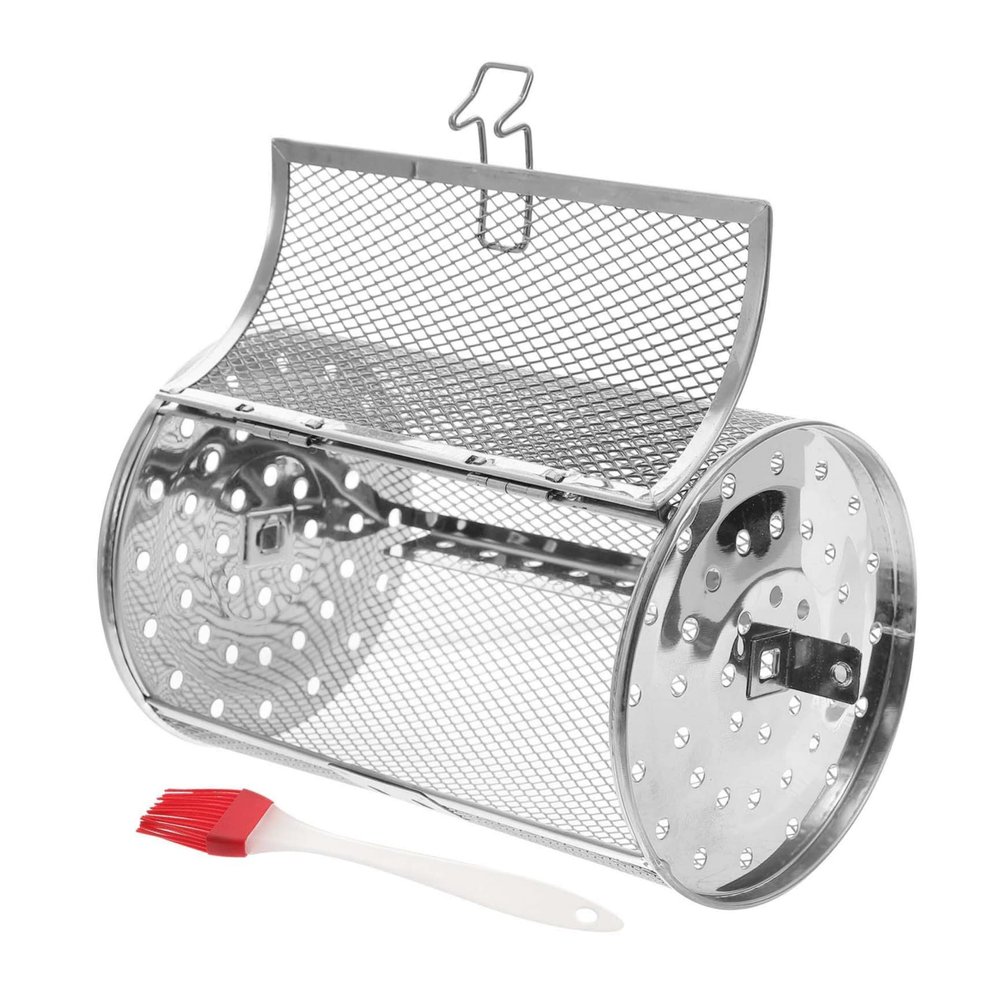 Abaodam Stainless Steel Oven Basket for Air Fryer Rotisserie Universal Baking Supplies with Brush Random Color for Grilling and Roasting Nuts