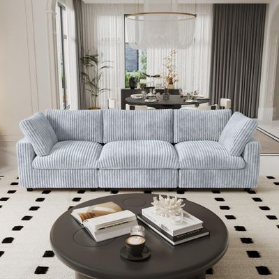 118" Modern Sectional Sofa for Living Room, Cloud Couch with Deep Seat, Solid Wood Frame, 3 Seat Sofa for Living Room Bedroom, Grey