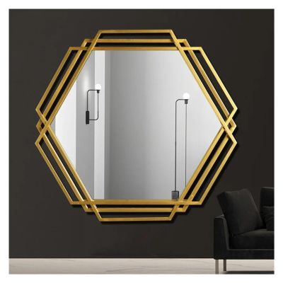 ZJSMP Bathroom Mirror, Hexagon Shower Gold Vanity Decorative Mirror Bathroom Korean Aesthetic Room Decor Wall Mirror Makeup Mirror