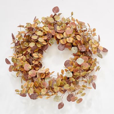 24" Fall Harvest Artificial Eucalyptus & Seed Wreath on Natural Twig Base