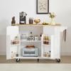 Mobile Kitchen Island Cart on Wheels with Locking Casters, Compact Rolling Workstation for Food Prep, Multi-Functional Storage Organizer with Shelves & Drawers, Space saving (White + Spice rack) view 1