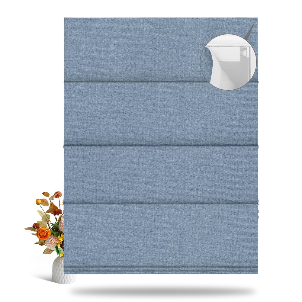 BERISSA No Tool No Drill Roman Shades,Free-Stop,Blackout.SY Blue.71W x 72H