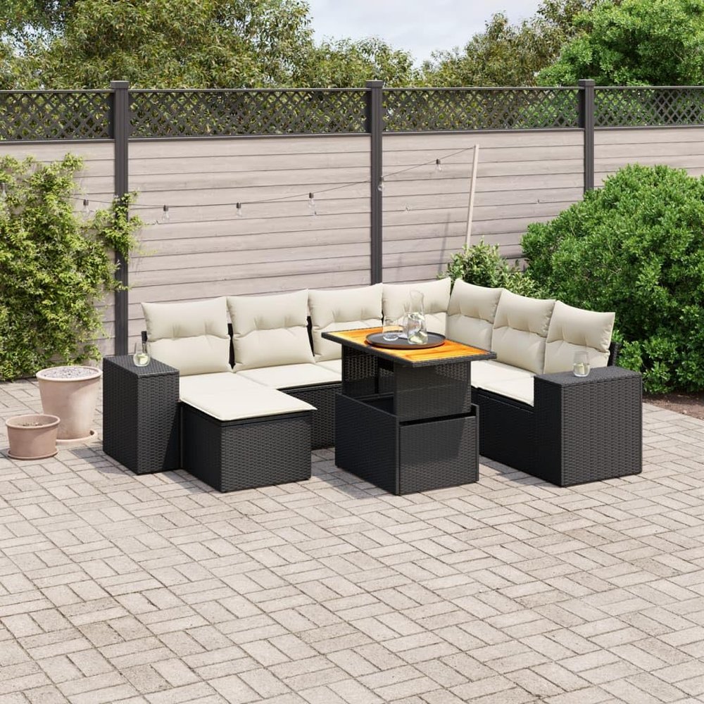 Garden Sofa Set Black with Cream White Cushions,Black,139.11kg/306.042ib,3272750