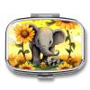 BWQJKUO Portable Square Metal Elephant Sunflowers Printed Medicine Box - Durable And Waterproof Intimate Medical Companion view 1