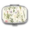 BWQJKUO Portable Square Metal Season Watercolors of Herbs Flowersb Printed Medicine Box - Durable And Waterproof Intimate Medical Companion view 1