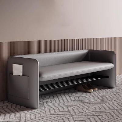 Bench Shoe Rack for Front Door Entrance with Leather Seats, Modern Light Luxury Entryway Bench with Back for Entryway Hallway Living Room(Gray,80 * 45 * 60cm)