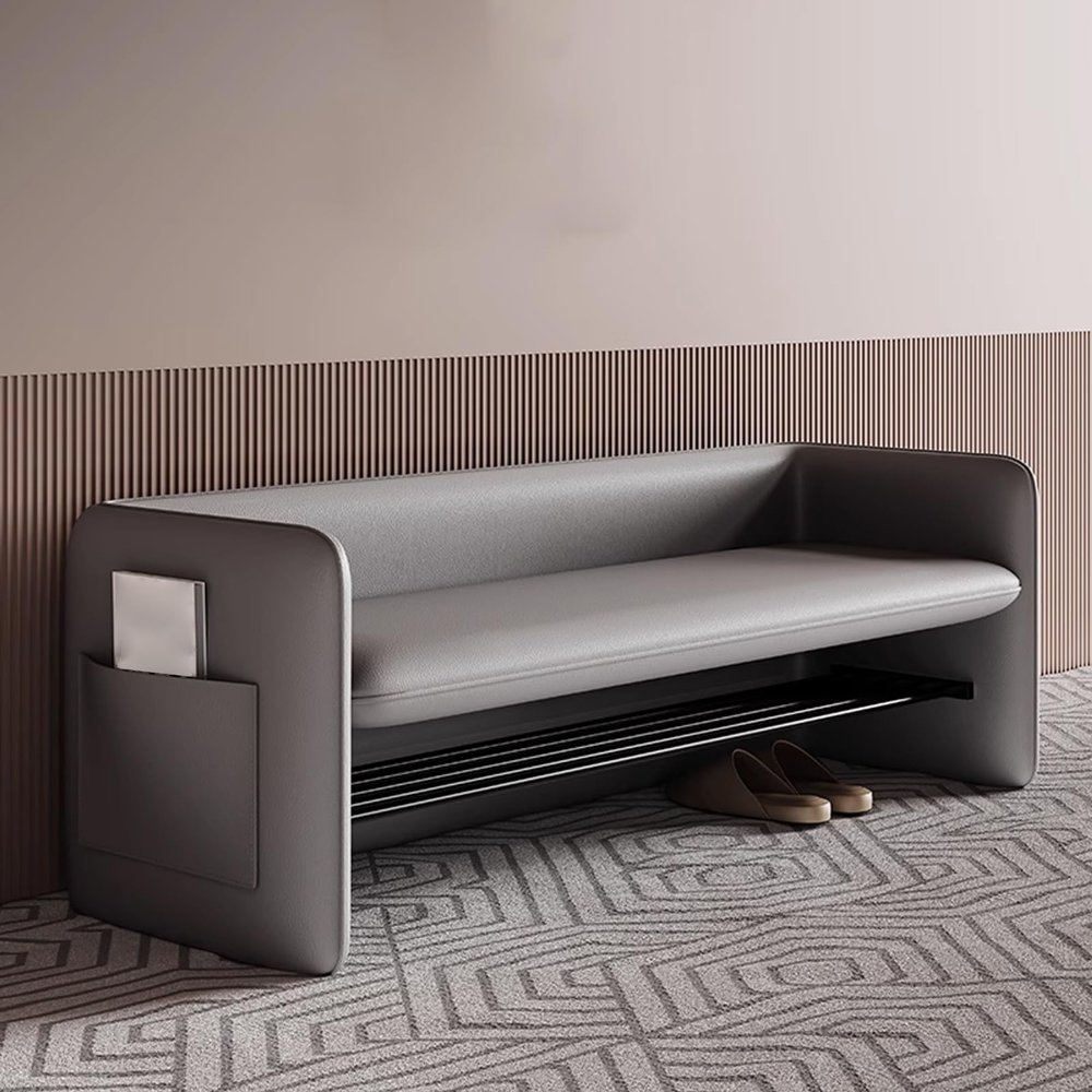 Bench Shoe Rack for Front Door Entrance with Leather Seats, Modern Light Luxury Entryway Bench with Back for Entryway Hallway Living Room(Gray,80 * 45 * 60cm)