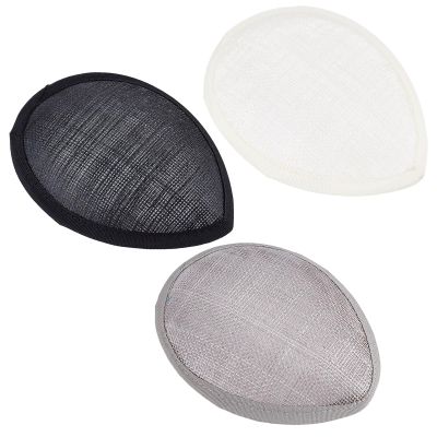 NICENEEDED 3 PCS Teardrop Fascinator Hat Base, 3.9 x 5.5 Inch Linen Mesh Millinery Base, Sinamay Cocktail Hat Making Supplies for Wedding Party