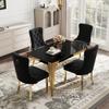 AMHDDT 5 Piece Glass Dining Table Set for 4, 53" Rectangle Kitchen Table with 4 Black Velvet Upholstered Chairs, Tempered Glass Tabletop with Stainless Steel Legs, Suitable for Apartments, Gold Black view 1