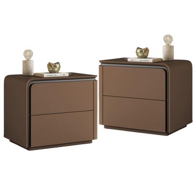 Night stand Set of 2, Luxury Bedside Table with 2 Drawers with Grooved Handle, Modern Nightstand Set with Solid Wood Drawer, Large Capacity Side/End Tables for Bedroom Living Room(Brown,15.7''x15.7''x