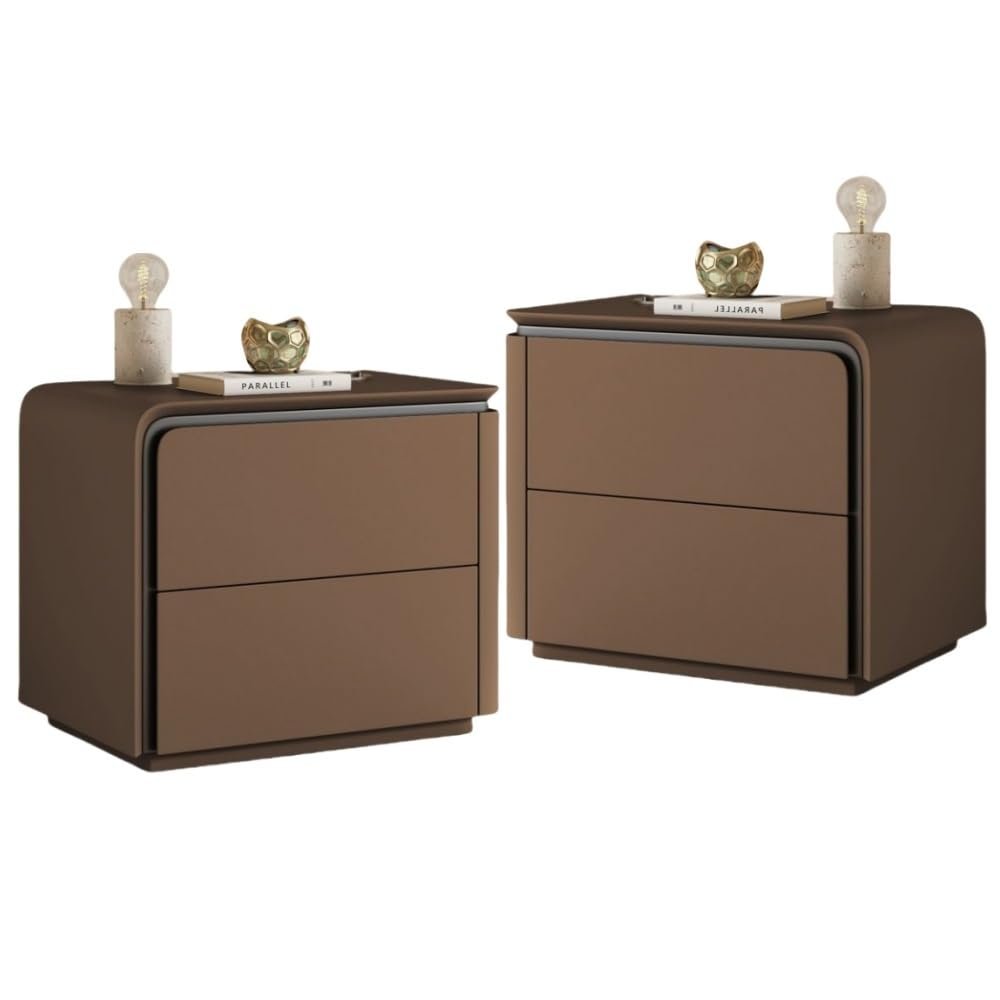 Night stand Set of 2, Luxury Bedside Table with 2 Drawers with Grooved Handle, Modern Nightstand Set with Solid Wood Drawer, Large Capacity Side/End Tables for Bedroom Living Room(Brown,15.7''x15.7''x