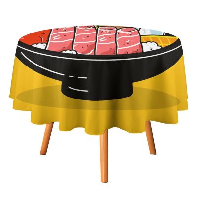 DWTJKMS Cartoon Hotpot Doodle Round Tablecloth, Picnic Dinner Party Decor Table Covers Summer Fall Outdoor Circle Cover 60x60in for Wedding Birthday Patio Party