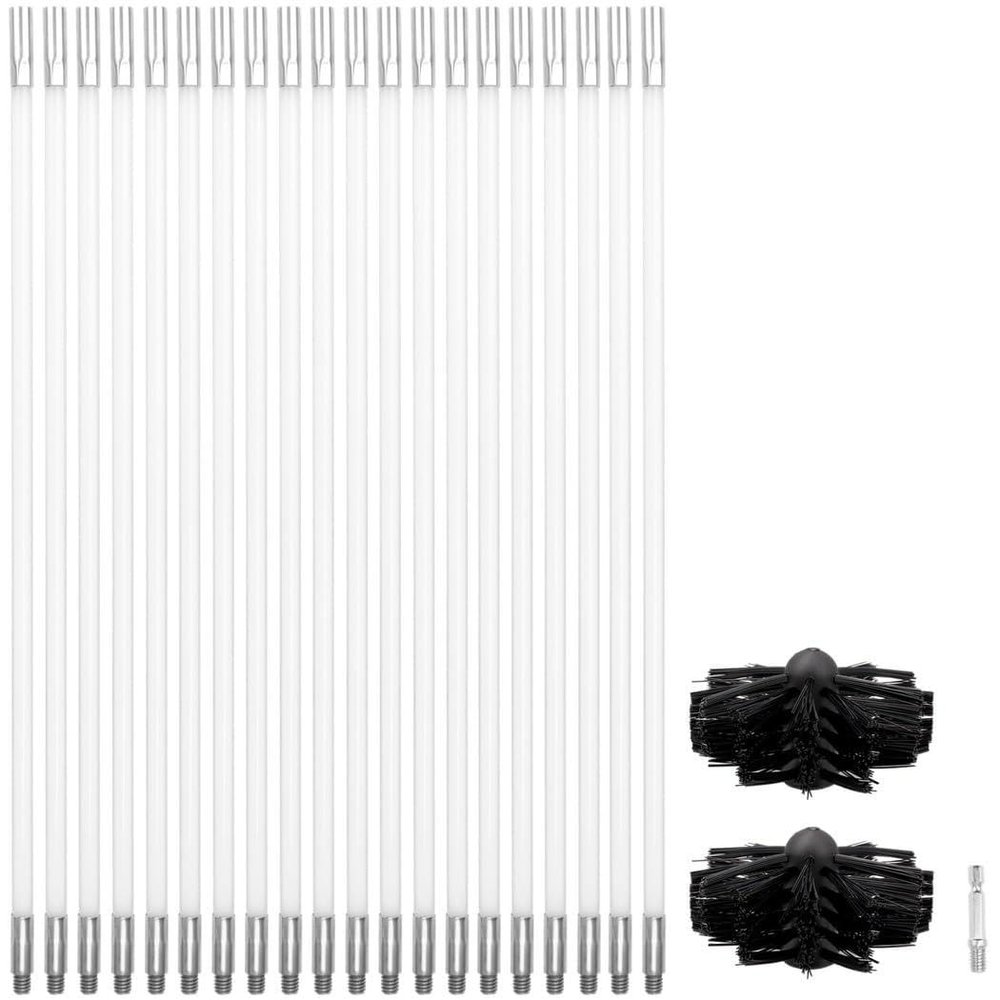 23-Piece Chimney Brush Kit with 20 Flexible Rods, 2 Brush Heads, Drill Attachment for Vent and Fireplace Cleaning