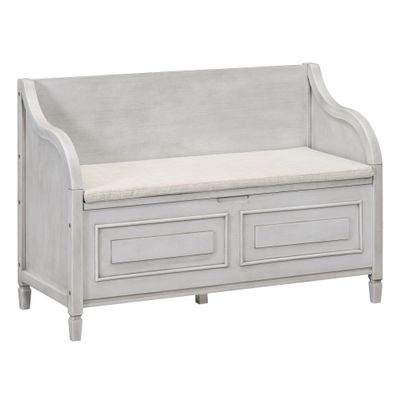 COMHOMFORT Rustic Style Solid Wood Entryway Multifunctional Storage Bench with Safety Hinge (Gray Wash+ Beige)