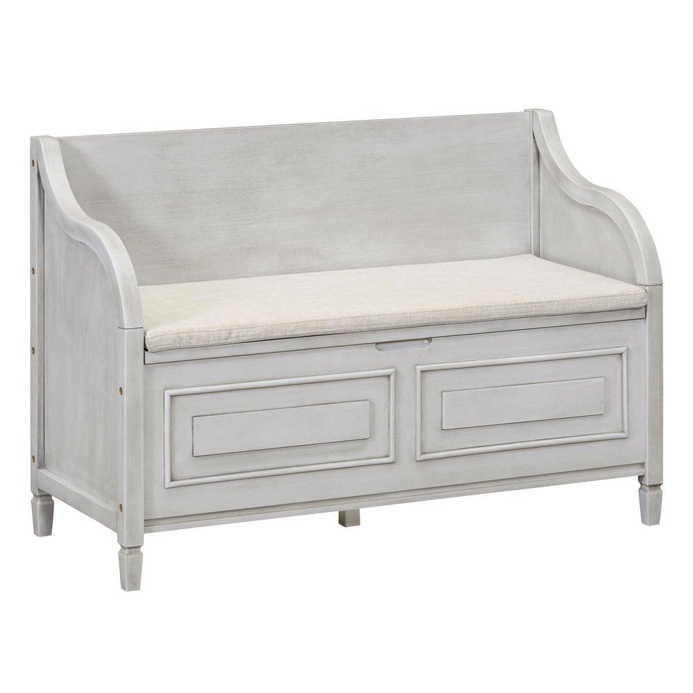 COMHOMFORT Rustic Style Solid Wood Entryway Multifunctional Storage Bench with Safety Hinge (Gray Wash+ Beige)