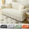 1/2/3/4 Seater Sofa Cover with Skirt Tree Leaves Jacquard Elastic All-Inclusive Sofa Cover for Living Room Dark Gray Small view 2