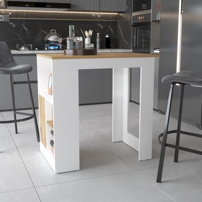 Kitchen Island with Open Compartment and Cabinet in White,for Kitchen