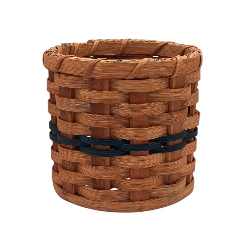 Amish Utensil Holder Storage Crock Woven Wicker Basket With Solid Oak Bottom (Blue)