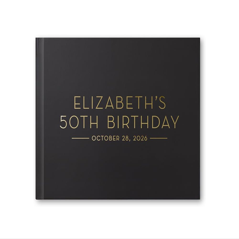 Birthday Guest Book, 50th Guest Book, Birthday Letters Book, Personalized Back Message, 21st 30th 40th 60th 70th Party Gift - Black Gold (10x8)