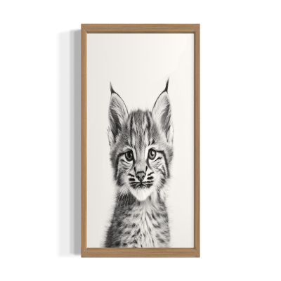 Bobcat Wall Art Print Poster, Cute Animal Black and White Picture Painting Nature Kids Children's Room Nursery Bathroom Play Room 159A (Bobcat, 16 x 20 inches, Wood Frame)