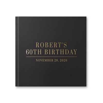 Birthday Party Book, Personalized Birthday Guestbook, Birthday Party Sign In Book, Party Planning Gift, Any Age Color Choices - Black Gold (10x8)