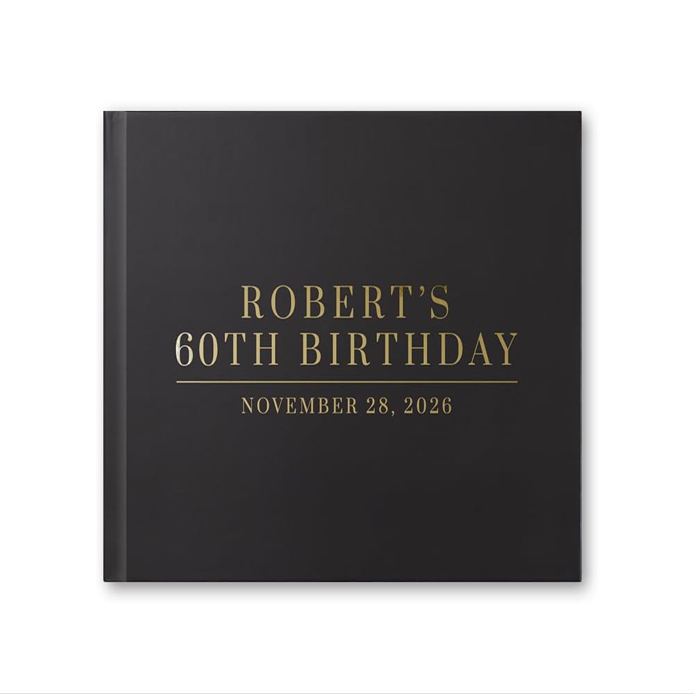 Birthday Party Book, Personalized Birthday Guestbook, Birthday Party Sign In Book, Party Planning Gift, Any Age Color Choices - Black Gold (10x8)
