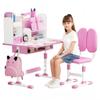 sxvbdway Kids Desk and Chair Set, Height Adjustable Children School Study Table and Chair Set with Sitting Corrector, Book Stand, Foot Pedal, Partition Design, for Kids 3-18 Years Old Pink view 1