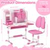 sxvbdway Kids Desk and Chair Set, Height Adjustable Children School Study Table and Chair Set with Sitting Corrector, Book Stand, Foot Pedal, Partition Design, for Kids 3-18 Years Old Pink view 2