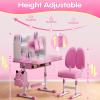 sxvbdway Kids Desk and Chair Set, Height Adjustable Children School Study Table and Chair Set with Sitting Corrector, Book Stand, Foot Pedal, Partition Design, for Kids 3-18 Years Old Pink view 3