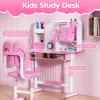 sxvbdway Kids Desk and Chair Set, Height Adjustable Children School Study Table and Chair Set with Sitting Corrector, Book Stand, Foot Pedal, Partition Design, for Kids 3-18 Years Old Pink view 4