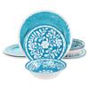12 Piece Melamine Dinnerware Set for 4 Lightweight Unbreakable Plates and Bowls in Teal and Blue Outdoor Indoor Dinnerware for Camping, Patio & Everyday Use (Teal) view 1