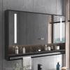 Medicine Cabinet with HD Mirror and Anti Fog,Modern Smart Medicine Cabinet Bathroom Mirror with LED Lights,Bathroom Storage Organizer Clock and Temper Display,with Towel barTouch Switch view 1