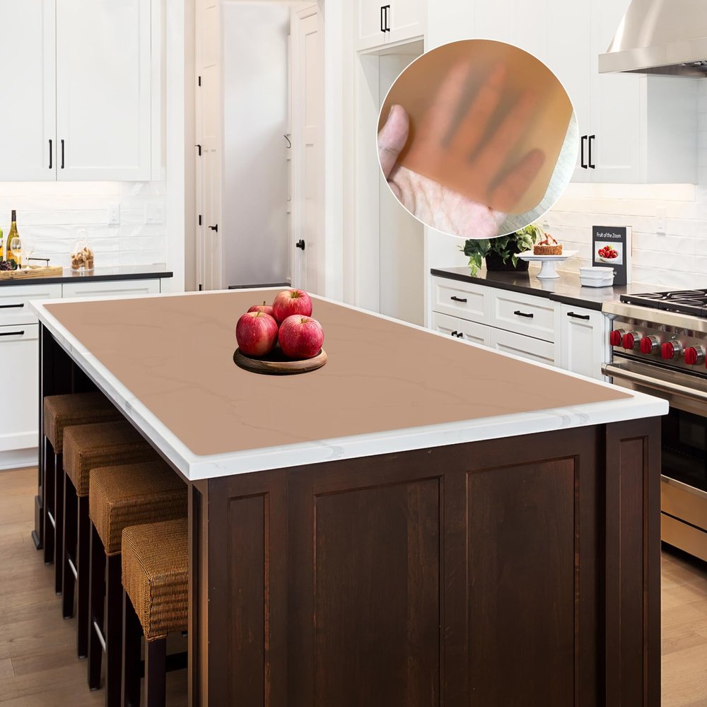 2MM Thick Large Silicone Mat, 47.2"x23.6"(120cmx60cm) Silicone Mats for Kitchen Counter, Heat Resistant Mat, Non-Slip Kitchen Counter Mat, Waterproof Countertop Protector for Craft, Translucent Brown