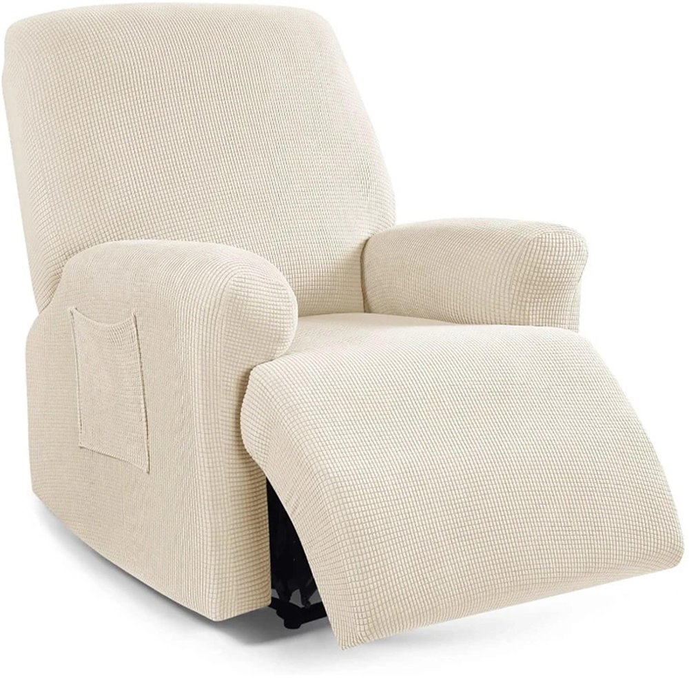 88JUNYh Recliner Chair Covers 1 Seat Spandex Jacquard Recliner Sofa Slipcover Stretch Couch Cover with Elastic Bottom Design(Beige)