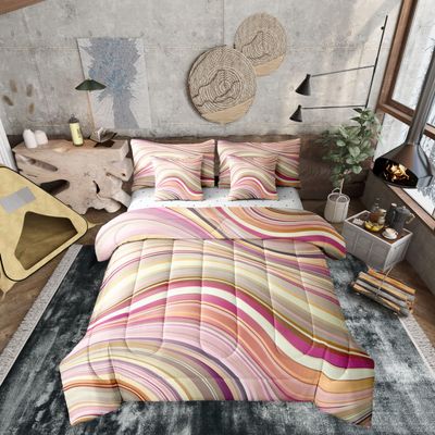 Erosebridal Fluid Rainbow 7 Piece Bedding Set Full Size Comforter Set with Sheets for Kids Boys Girls Stripe Bohemian Exotic Fantasy Purple Pink All Season Bed in A Bag