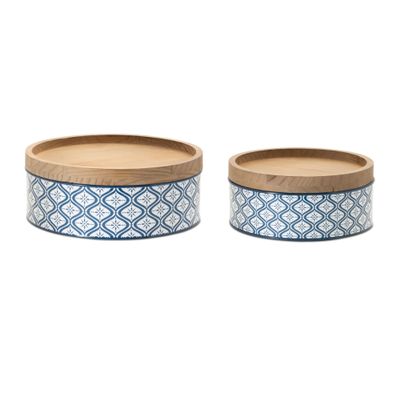 Melrose International Canister (Set of 2) 9" D x 4" H, 11" D x 4.25" H Iron/Wood