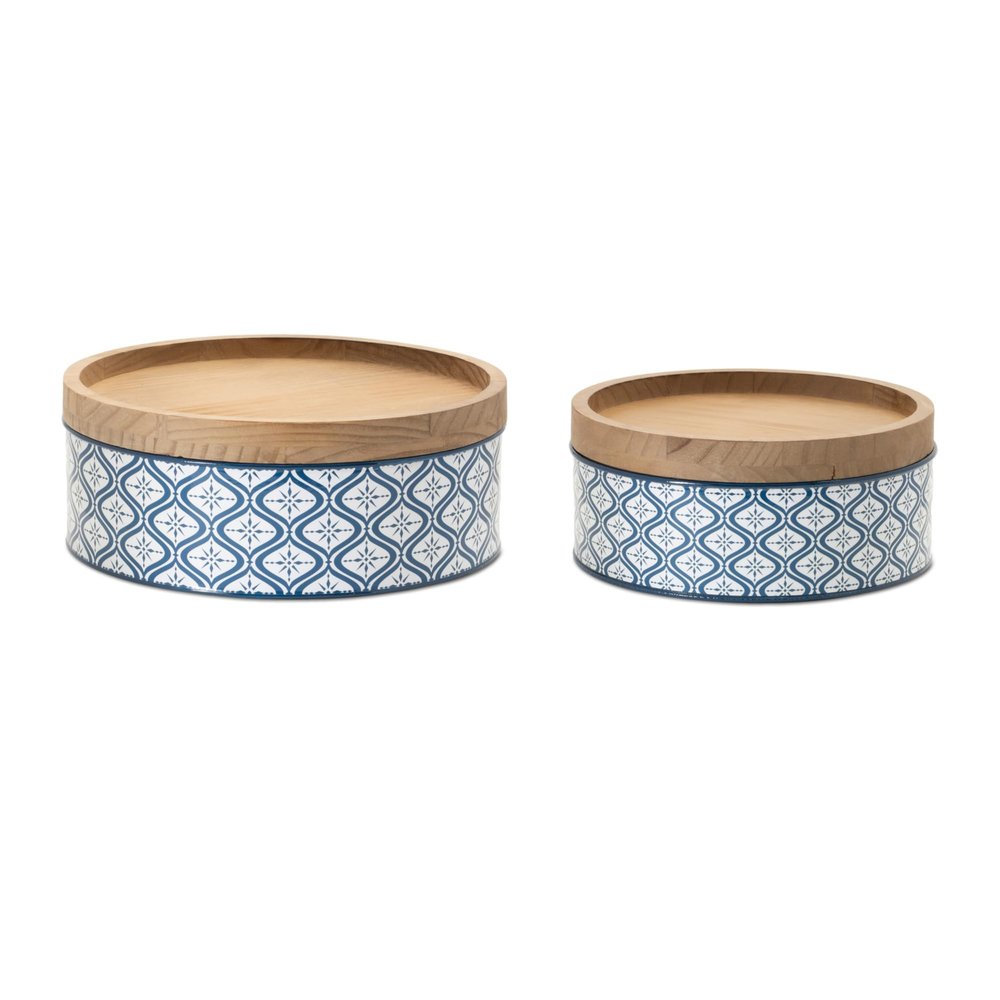 Melrose International Canister (Set of 2) 9" D x 4" H, 11" D x 4.25" H Iron/Wood